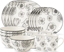 & Co. - Floral Bouquet Plates and Bowls Sets, Modern Dinnerware Set, Kitchen Din