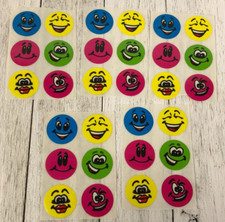 Vintage Smiley Face Sticker Lot 5 3" x 2" Modules Laugh Smile Crazy Face 1990s