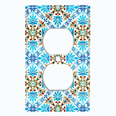 Metal Light Switch Cover Wall Plate Teal Fancy Tile Pattern TIL012
