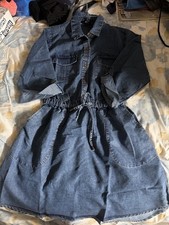 Indulge Women's XL Blue Denim Shirt Dress Button Front Long Sleeve Pockets