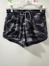 Athleta Girl Shorts L 12 Black All Play Pullon Drawstring Camo Active Stretch 3"