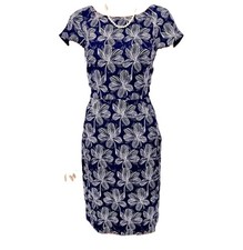 J.Crew Floral Tropical Dress 10 Navy Blue White Business Casual Vacation Preppy