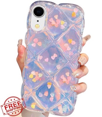 iPhone XR Case 6.1'' Qokey Glitter Love Heart Wave Frame Clear