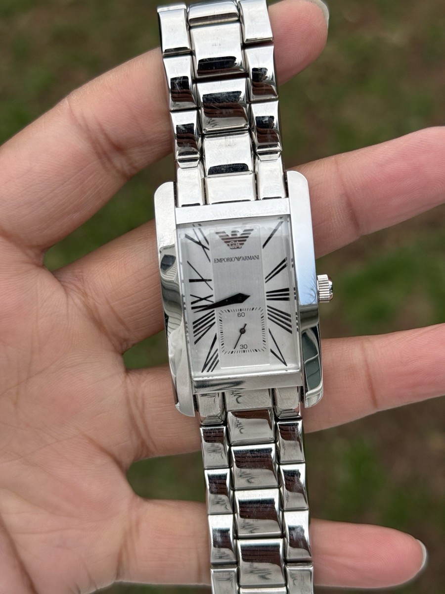 Emporio Armani Silver-Tone Stainless Steel Rectangular Watch Emporio Armani Rectangle Wristwatches for sale - eBay main image 4