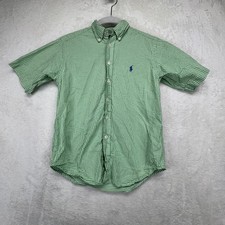 Ralph Lauren Button Shirt Boys S 8 Green Gingham Pony Short Sleeve Preppy