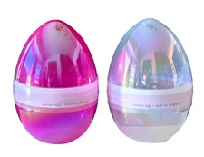 Set of 2 Fillable Large/Jumbo Plastic Easter Eggs Pink Iridescent 10"x7" NEW