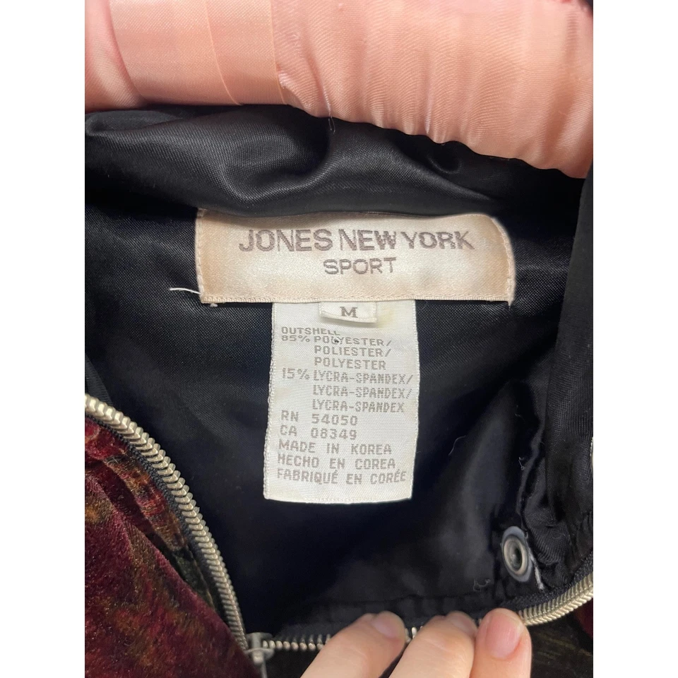 Jaqueta Parka Vintage Jones New York Sport Feminina Veludo Rosa Floral com Capuz M - Imagem 2 de 4