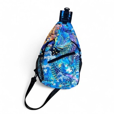 Aquatic Mythical Dragon Waves Sling Backpack