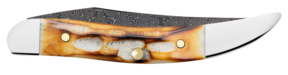 Cuchillo Case xx Texas palillo de dientes hueso natural quemado 27236 cuchillos de bolsillo Damasco Foto 2 de 3