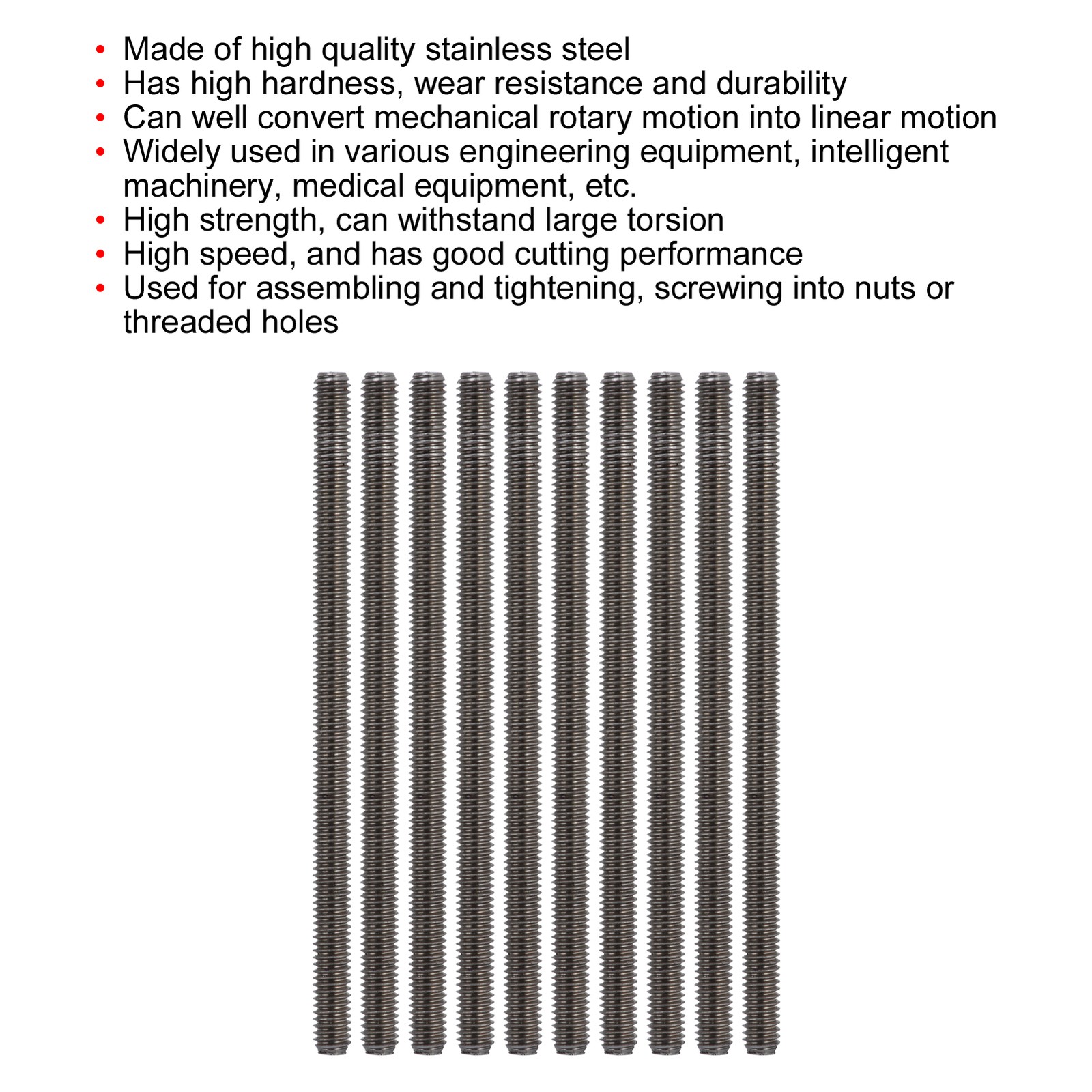 5-Pack M4 Stainless Steel Threaded Rods Durable High Hardness Rod Bar Studs For