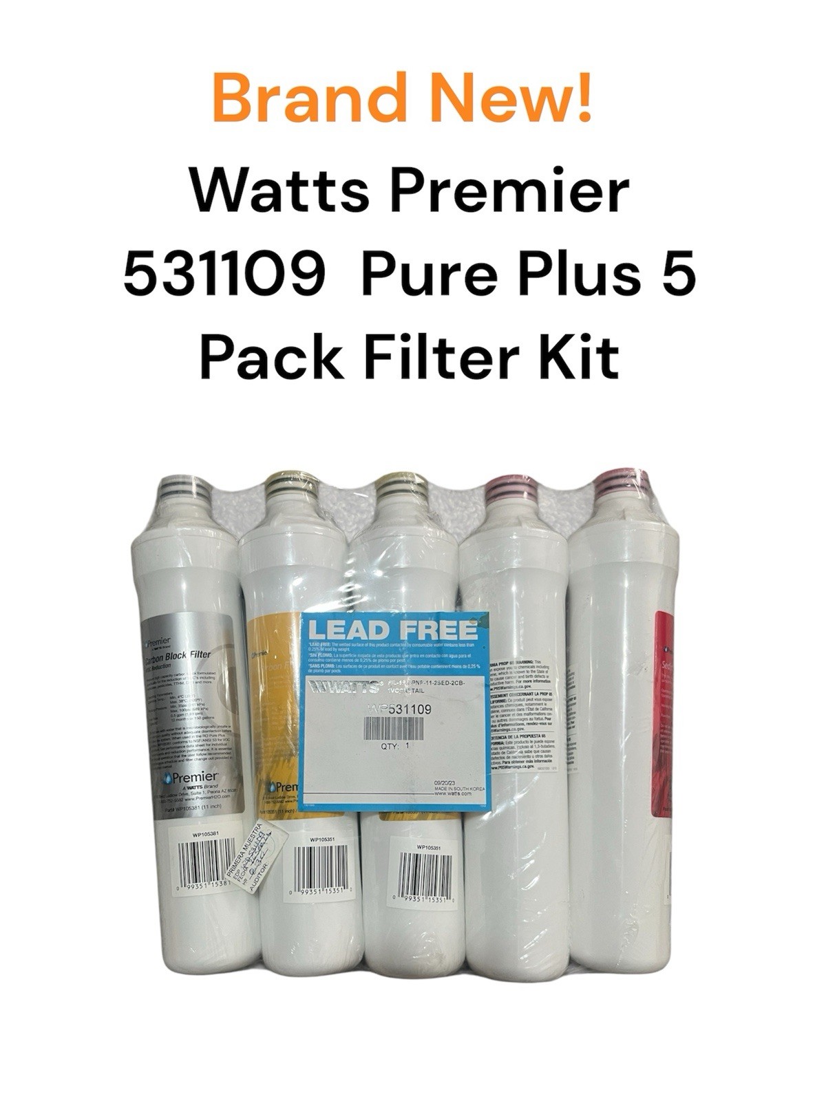 NEW Watts Premier 531109  Pure Plus 5 Pack Filter Kit 105311