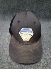 Patagonia Hat Cap Snap Back Black Mesh Trucker Patch Calif USA Mens Logo 1973