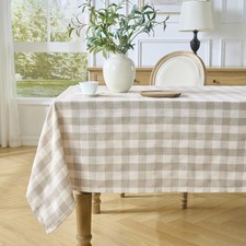 Beige Gingham Tablecloth, Neutral Checkered Table Cloth Cotton Linen Fabric, ...