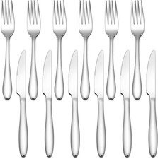 Steakbesteck 12-teilig,  Edelstahl Steakmesser und Steakgabel für 6 Personen, El