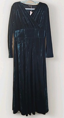Urban Coco Women's Dark Green Velvet Long Sleeve Maxi Dress 2X New