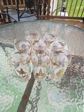 Libbey Independence Hall White  Gold Highball Glasses Set of 8 Vintage MCM USA