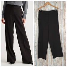 Quince 14 Stretch Crepe Classic Trouser Pant Black High Waisted Wide Leg Pull On