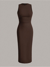 EZwear Solid Color Ribbed Knitted Bodycon Dress Summer Dresses Sz XS S M L