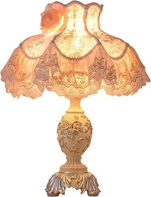 Pink European Style Desk Lamp with Fabric Shade,Victorian Table Lamp with E27...