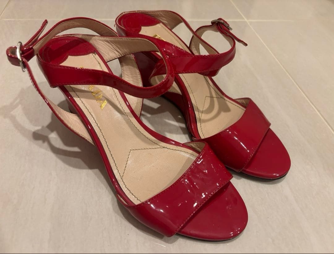 PRADA Women's Pumps High Heel Size:35.5/JP:22 Enamel Red From Japan 135154K Auth thumbnail 4
