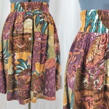 Vintage Options Melrose Brown/Purple/Pink/Teal Patterned Skirt Size S/M 