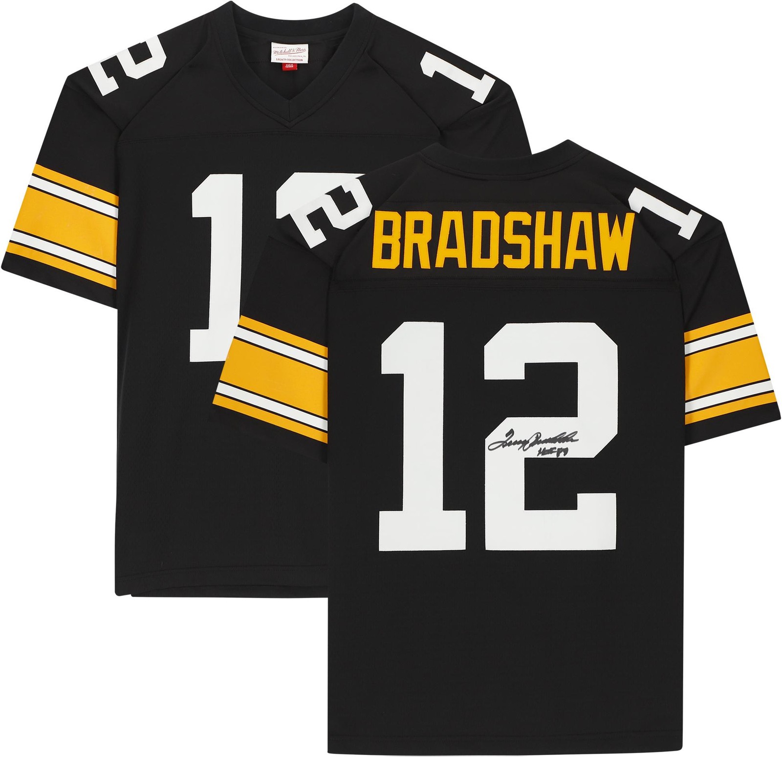 Terry Bradshaw Autographed Signed Pittsburgh Steelers Steelers M&N Throwback Black Replica Jersey & HOF89 Insc 