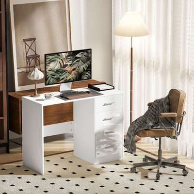 Computer Schreibtisch, Arbeitszimmertisch mit 4 Schubladen, Homeoffice Arbeitsplatz