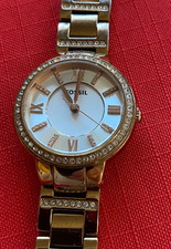 Ladies Fossil Virginia Rose Gold Tone Crystal Bracelet Watch New Battery