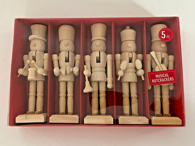 MAKE MARKET DIY MINI PINEWOOD NUTCRACKERS INSTRUMENTS 5PC SET ORNAMENTS
