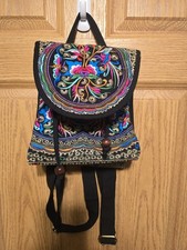 Women s Embroidered Backpack Purse Boho Hippie Canvas Shoulder Bag Adjustable