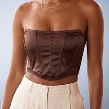 Garage Brown Satin Corset Bustier Crop Top Size XS