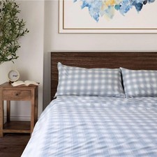 Featherheaf 100 Cotton 4PCs Flannel Sheet Set Full Sheets Blue White new comfy