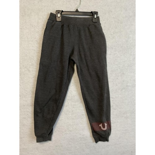 True Religion Pants Unisex Kids Small Gray Logo Ankle Joggers Sweatpants Fleece