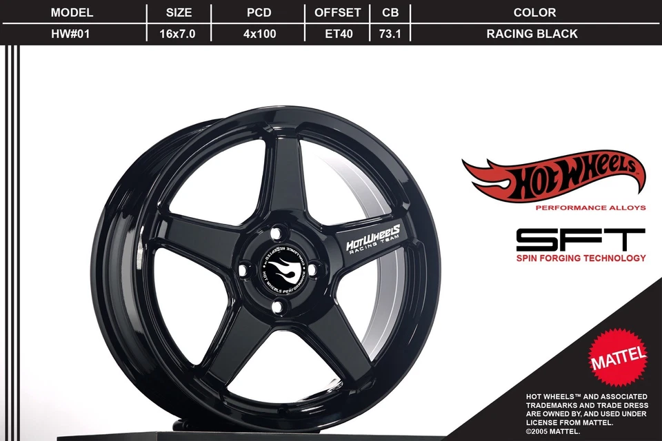 Hot Wheels HW-01 16 Inch 4x100 ET40 (BLACK) Honda Jazz / City /Toyota Vios,Yaris - Image 1 of 4