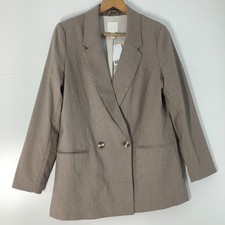 H&M Double Breasted Oversized Blazer size S Brown Checked Work Jacket 
