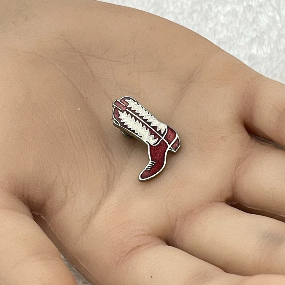 Vintage Cowboy Boot Tie Tack Red White Enamel 1" - Image 3 of 4