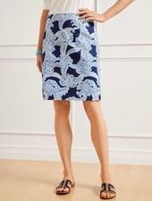 Talbots Skirt Womens 8 Petite Blue White Charming Floral Canvas A-Line Coastal