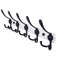  Wall Mounted Coat Rack - 5 Tri Hooks, Heavy Duty, L=16" (1 Pcs) White/Black
