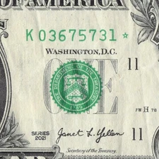 Series 2021 Star Note K Dallas 3.2M Pack Note $1 Dollar Bill K03675731*