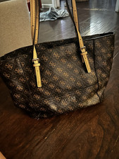 GUESS Brown Logo Tote Bag Beige Shoulder Stra...