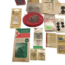 Vintage Sewing Notions Lot Singer Needles Dritz Hooks Buttons Pattern Ruler Oil
