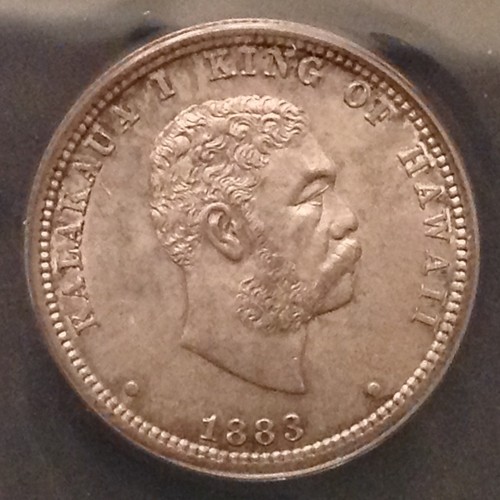 - 1883 Kingdom of Hawaii Quarter Dollar Kalakaua I Gem Unc ANACS MS 63