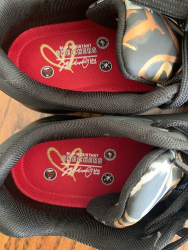 Women's Skechers Work Shoes Size 9 Black & Gold Hearts Safety Toe Slip Resistant - Picture 4 of 17