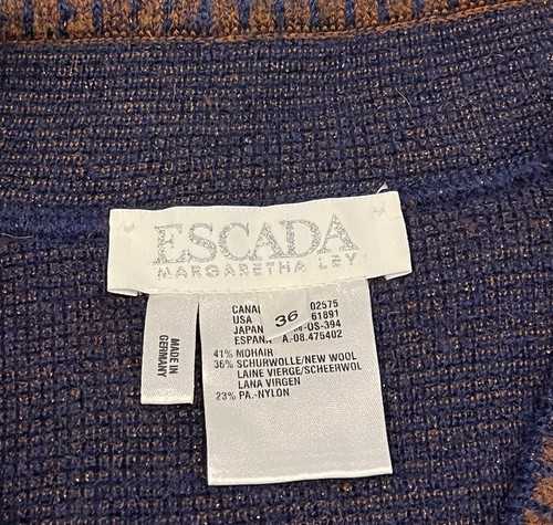 New ESCADA by MARGARETHA LEY Embroidered Brown Navy Mohair Wool Cardigan Sz 36 M - Picture 12 of 12