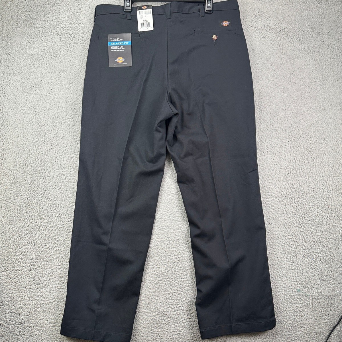 Dickies Mens Cotton Work Pants 38X30 Black Relaxed Fit Flat