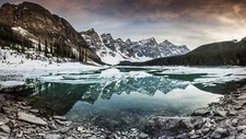 Landscape lake mountains snow stones clouds rocks trees Custom Gaming Mat Desk