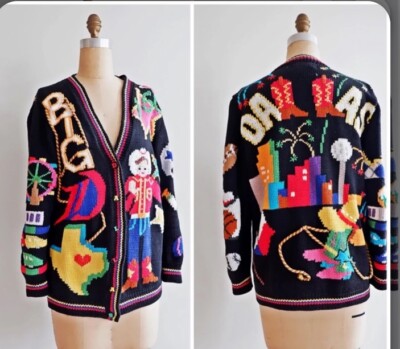 BEREK Marta D Hand Knit SWEATER Dallas Texas 90s Big D Tex