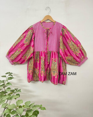 Kyra Top Dress, Mini Dress, Tiger Print Tunic Top, Deep Neck With String Closer.