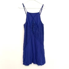 XHILARATION Solid Blue Crochet Lace Trim Square Neck Trapeze Swing Dress XXL 2XL