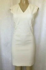 ph15 Embroidered V Neck Sheath Dress White Ivory Sleeveless Lined Mini S